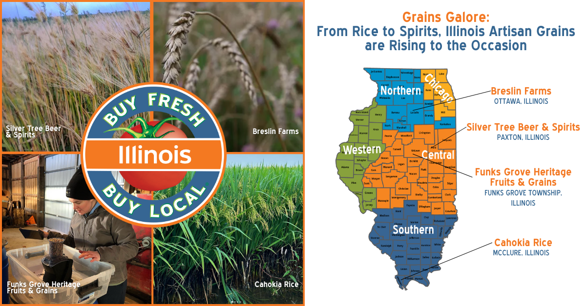 Photos Of Grain Producers From This Article, Map Of Illinois Indicating Location Of Each Farm