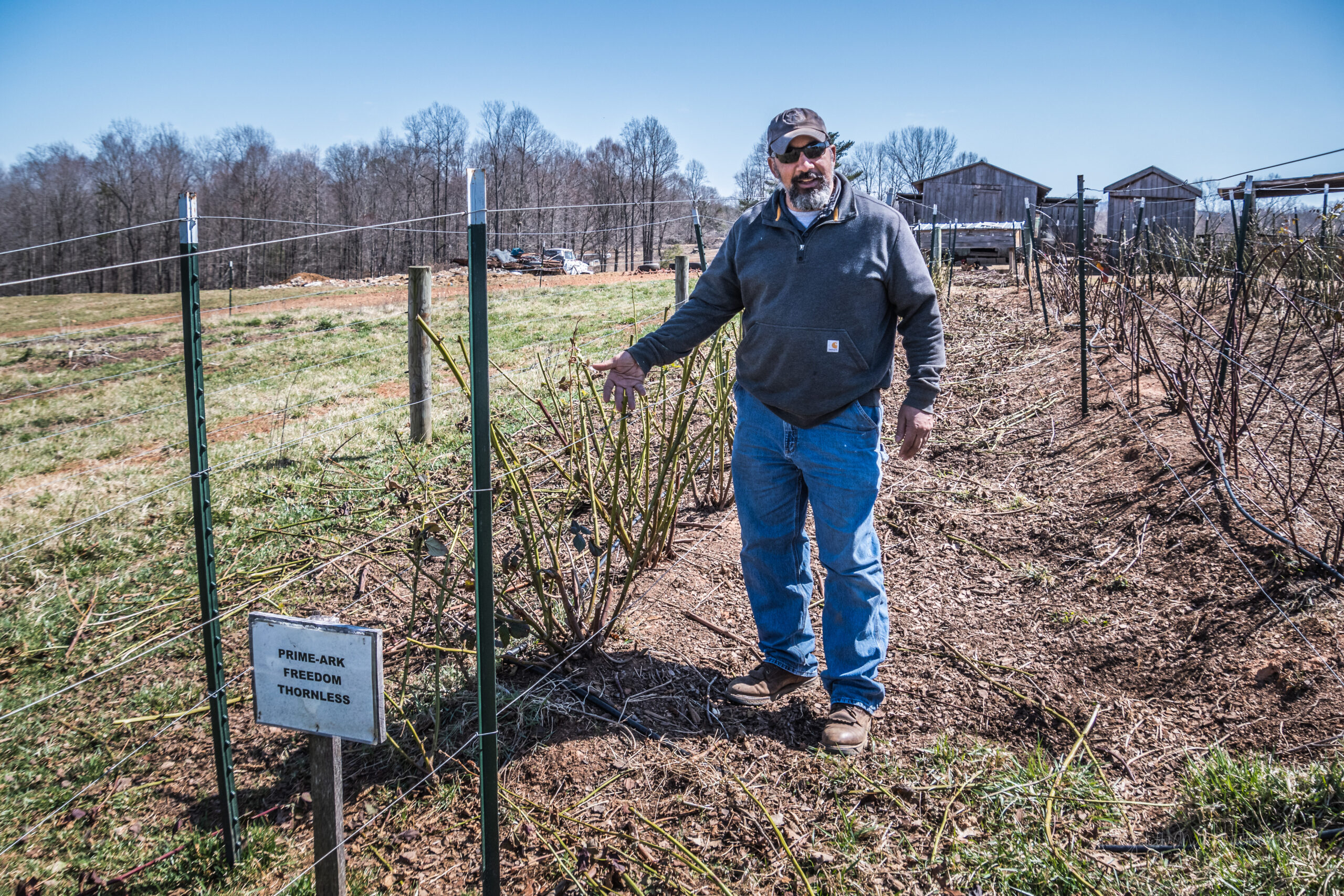 A Man Stands Next To Fences On His Farm.